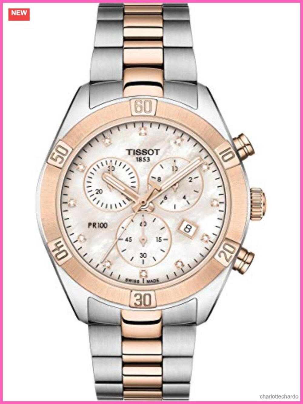 Tissot PR 100 Sport Chic Swiss Quartz Chronograph 38mm Women's Watch Crystal